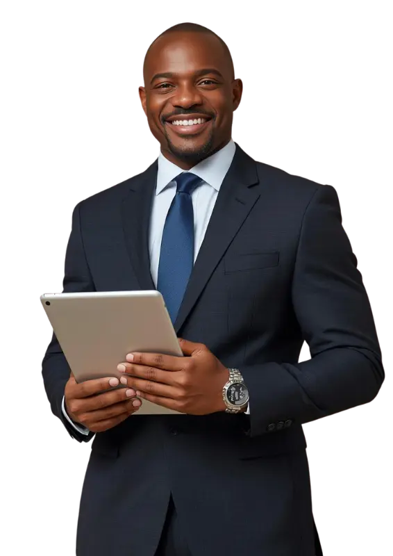 Henneh Financial Agency Man in suit holding tablet